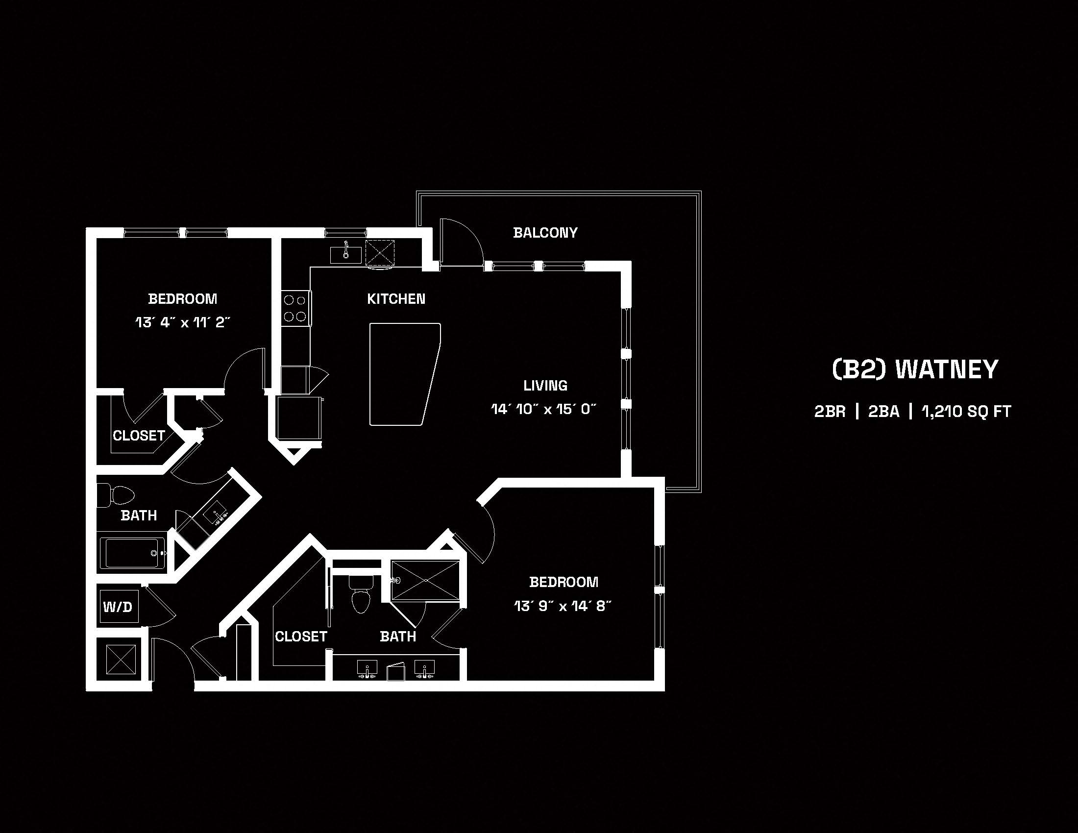 Floor plan for 2 beds, 2 baths, 1210 sqft